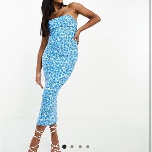 Vesper Bandeau Blue Floral Strapless Dress new with tags